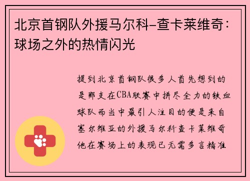 北京首钢队外援马尔科-查卡莱维奇：球场之外的热情闪光